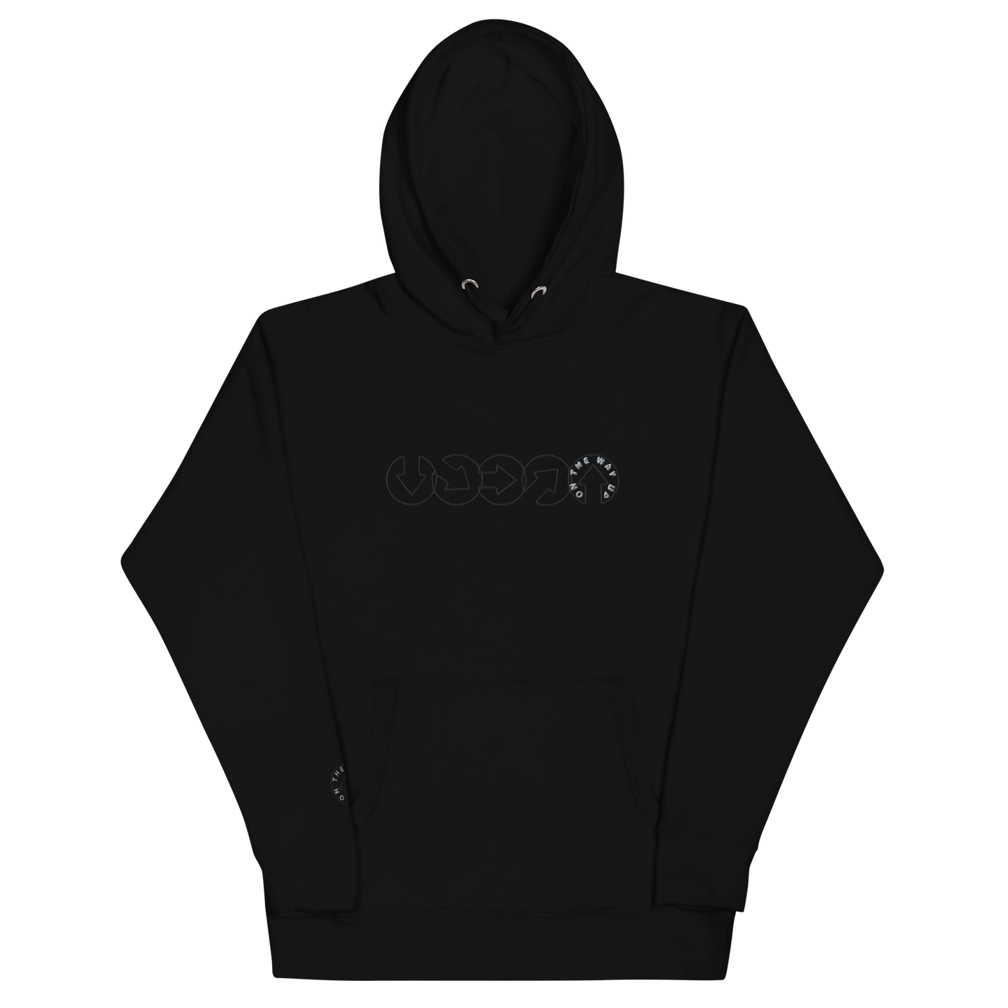 Black On The Way Up Progress hoodie with a stylized white graphic design on the front, featuring abstract and possibly letter-like shapes that symbolize "On The Way Up.