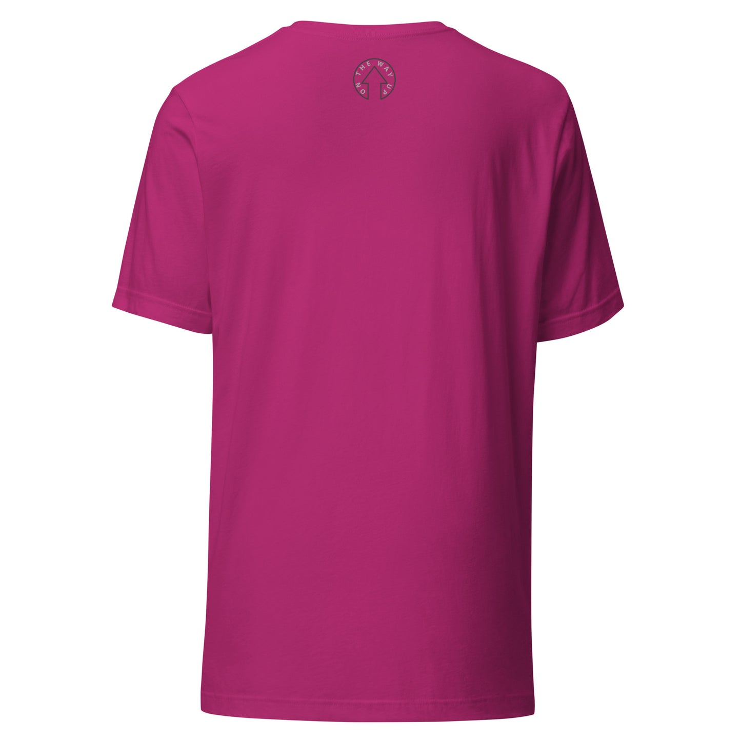 A plain bright pink lightweight BE BOLD - On The Way Up Embroidered Logo T-shirt displayed on a white background, showing the back view with a small circular logo at the nape.