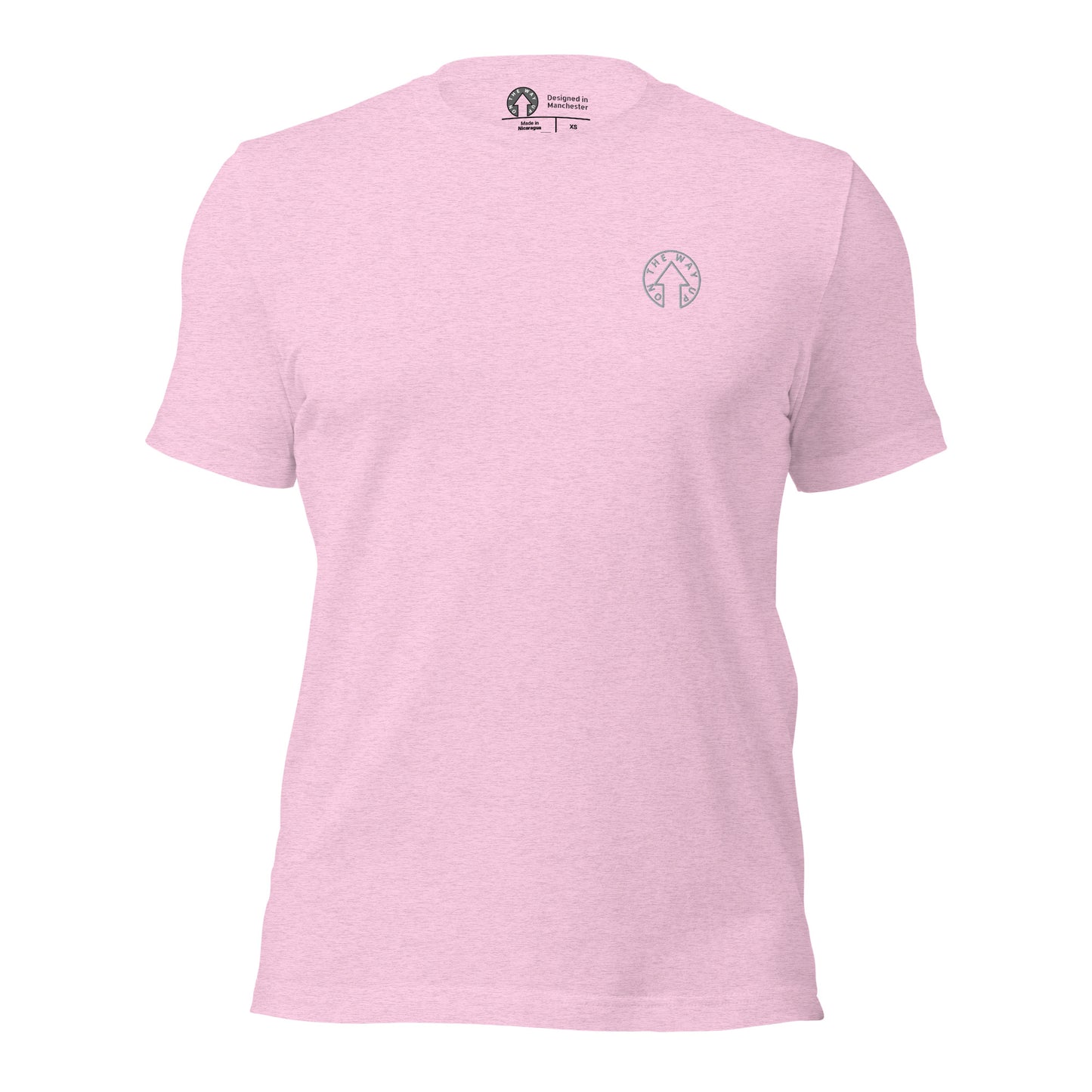 A lightweight LILAC t-shirt with the BE BOLD logo embroidered on the left chest area featuring a stylized lung design, displayed against a plain white background by On The Way Up Apparel.