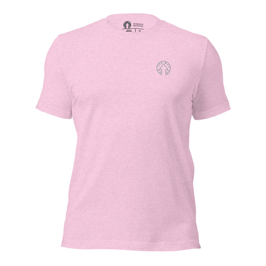 A lightweight LILAC t-shirt with the BE BOLD logo embroidered on the left chest area featuring a stylized lung design, displayed against a plain white background by On The Way Up Apparel.